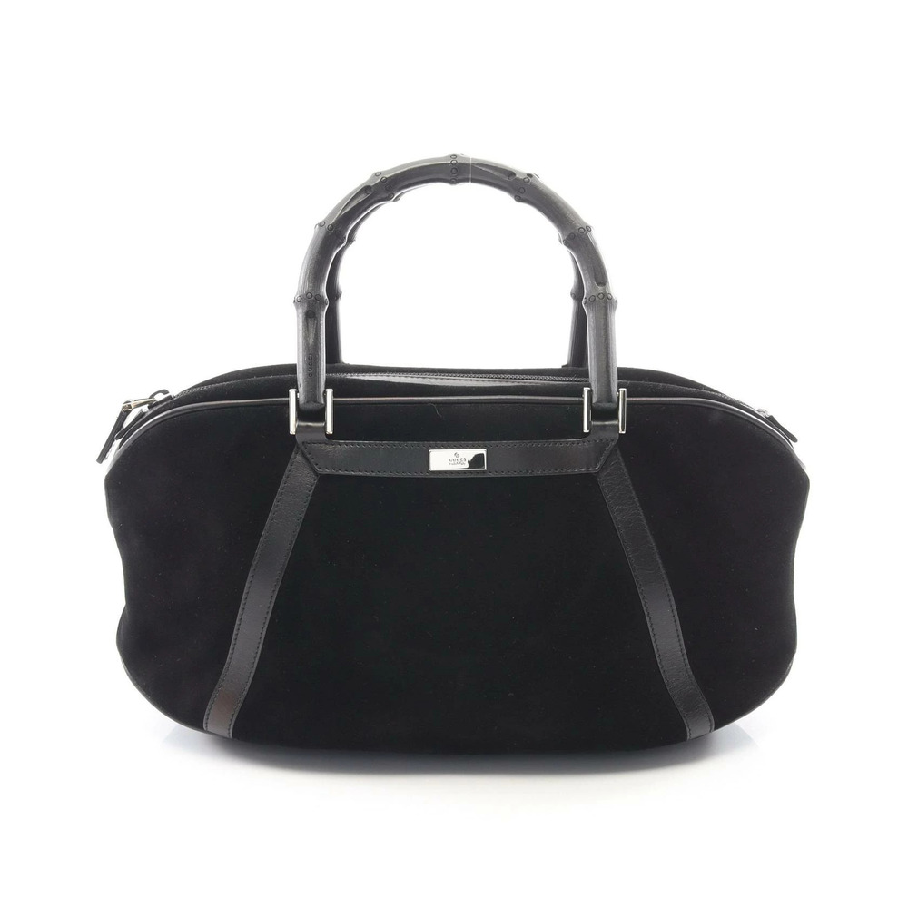 Gucci Bamboo Handbag Suede Leather Black